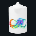 Infinity with Rainbow Jellyfish Teapot<br><div class="desc">Multicolor infinity symbol with rainbow bright jellyfish decorated with long tentacles on white background. Rainbow jellyfish.</div>