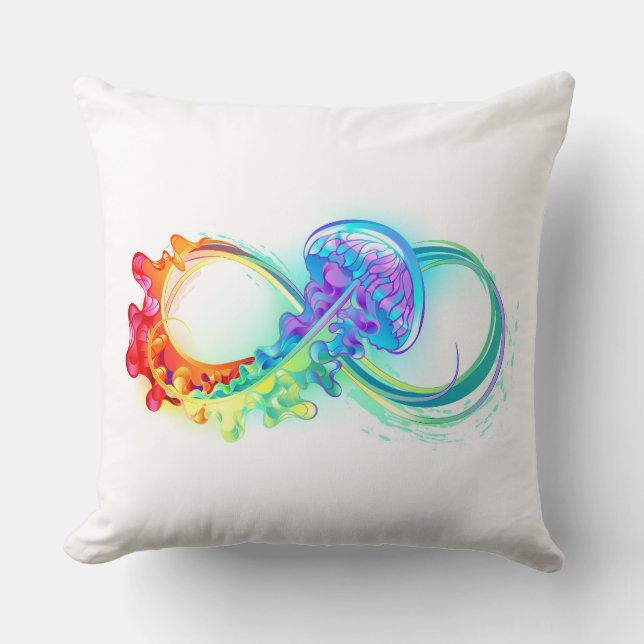 Infinity with Rainbow Jellyfish Throw Pillow (Front)