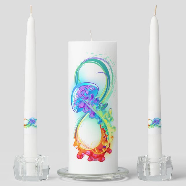 Infinity with Rainbow Jellyfish Unity Candle Set (Front)