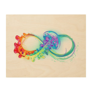Infinity with Rainbow Jellyfish Wood Wall Art