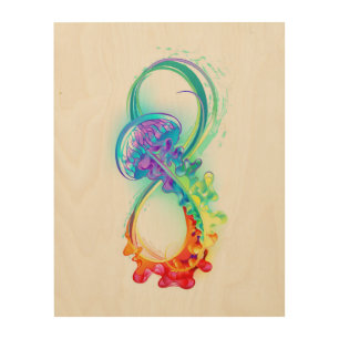 Infinity with Rainbow Jellyfish Wood Wall Art