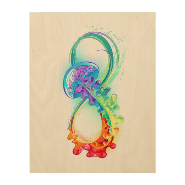 Infinity with Rainbow Jellyfish Wood Wall Art (Front)