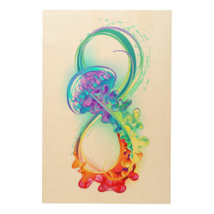 Infinity with Rainbow Jellyfish Wood Wall Art