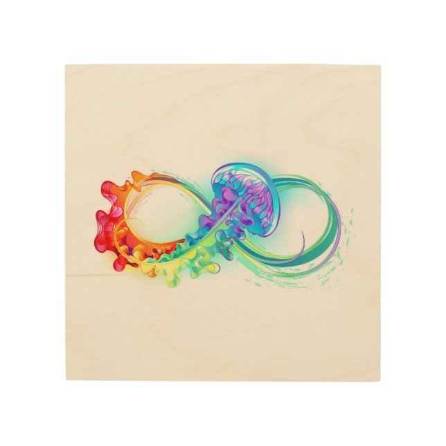 Infinity with Rainbow Jellyfish Wood Wall Art (Front)