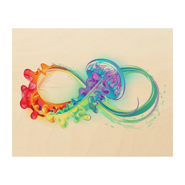 Infinity with Rainbow Jellyfish Wood Wall Art (Front)
