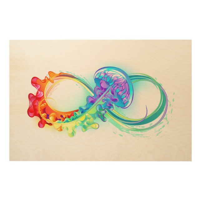 Infinity with Rainbow Jellyfish Wood Wall Art (Front)
