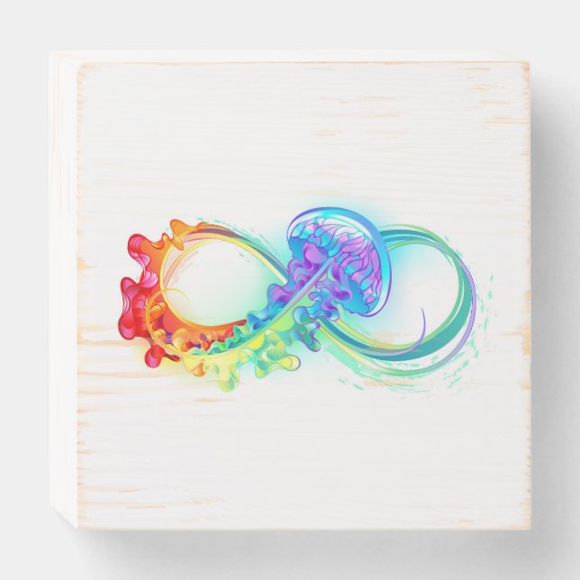 Infinity with Rainbow Jellyfish Wooden Box Sign (Front Horizontal)
