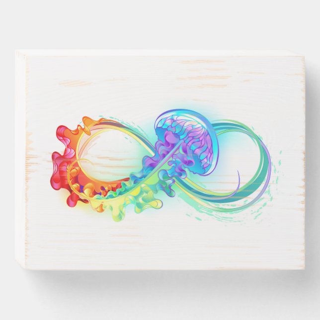 Infinity with Rainbow Jellyfish Wooden Box Sign (Front Horizontal)