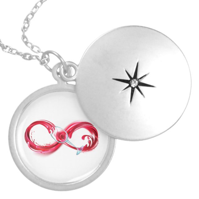 Infinity with Red Wine Locket Necklace (Front)