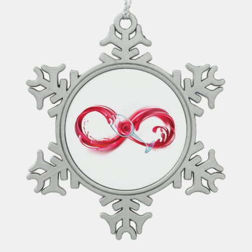 Infinity with Red Wine Snowflake Pewter Christmas Ornament