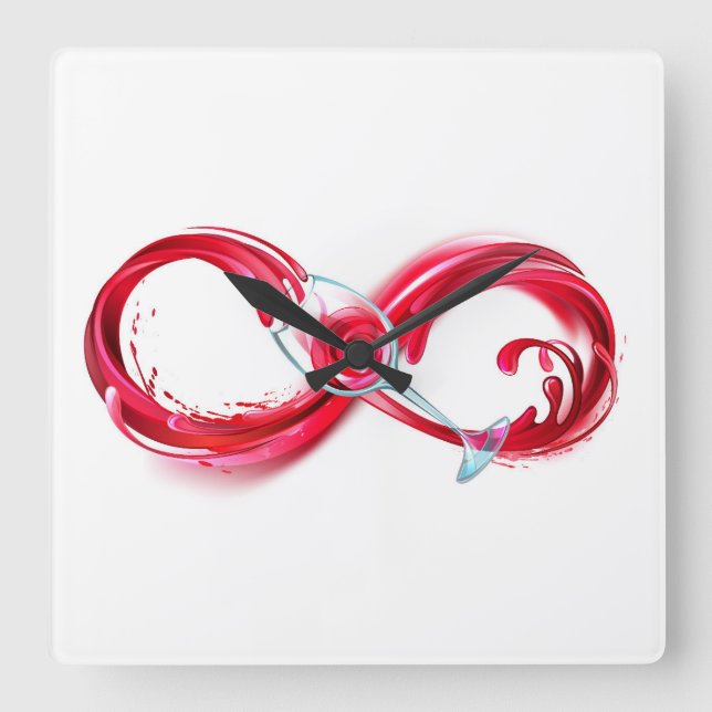 Infinity with Red Wine Square Wall Clock (Front)