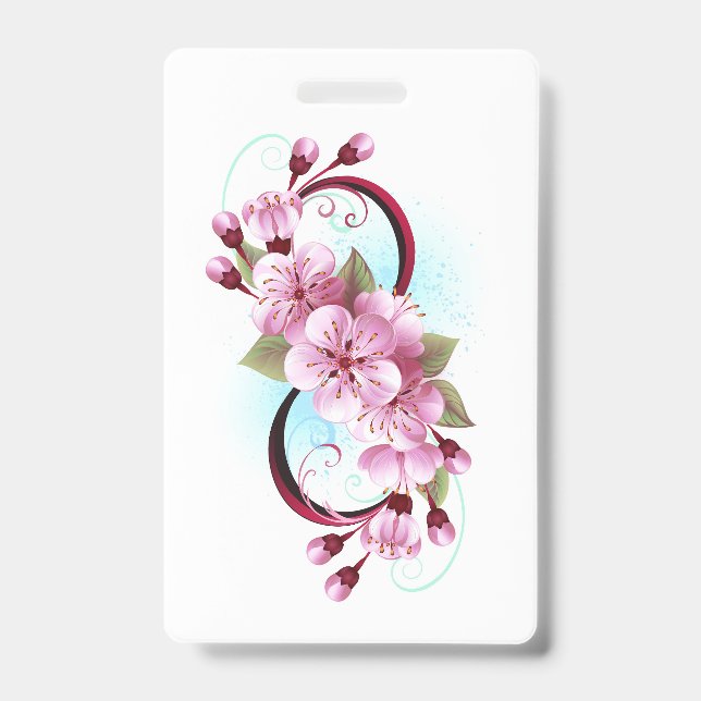 Infinity with Sakura Blossom Flowers Badge (Front)