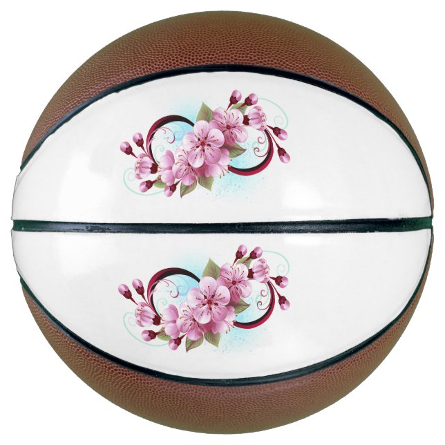 Infinity with Sakura Blossom Flowers Basketball (Front)
