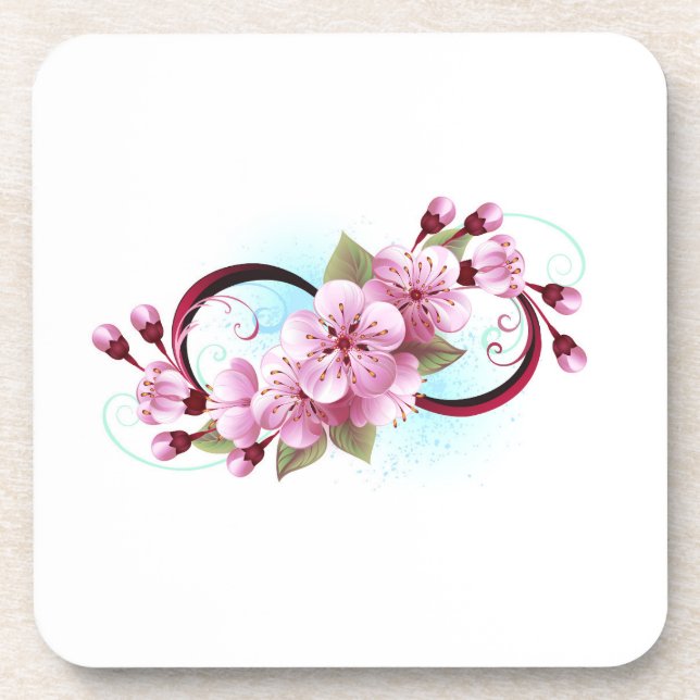 Infinity with Sakura Blossom Flowers Beverage Coaster (Front)
