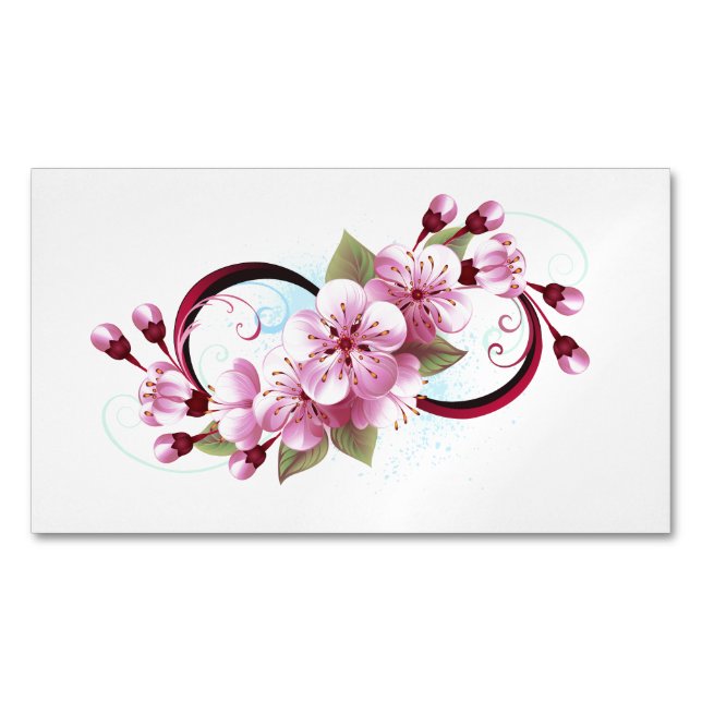 Infinity with Sakura Blossom Flowers Business Card Magnet (Front)