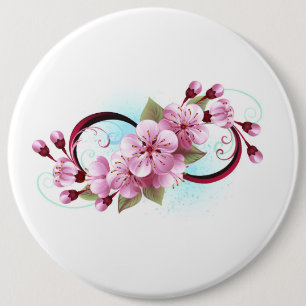Infinity with Sakura Blossom Flowers Button