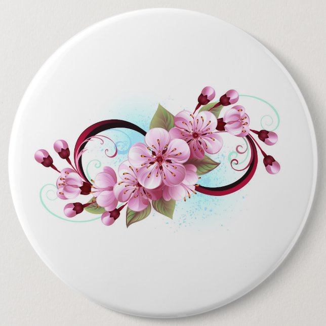 Infinity with Sakura Blossom Flowers Button (Front)