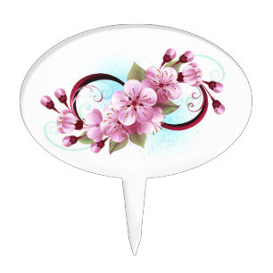 Infinity with Sakura Blossom Flowers Cake Topper