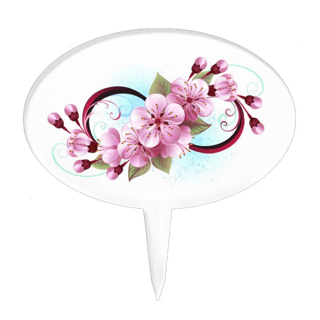 Infinity with Sakura Blossom Flowers Cake Topper (Front)
