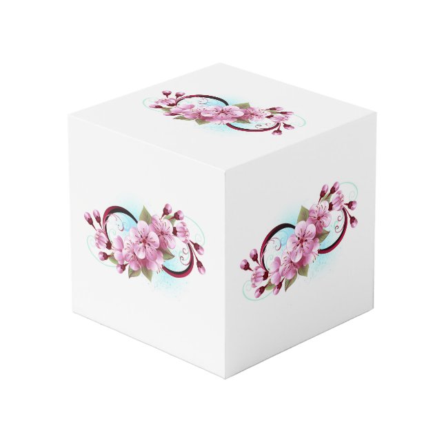 Infinity with Sakura Blossom Flowers Cube (Front Angled)