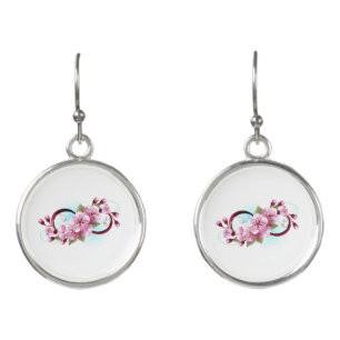 Infinity with Sakura Blossom Flowers Earrings