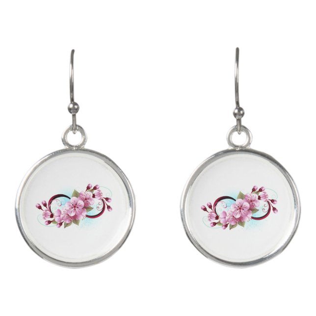 Infinity with Sakura Blossom Flowers Earrings (Front)