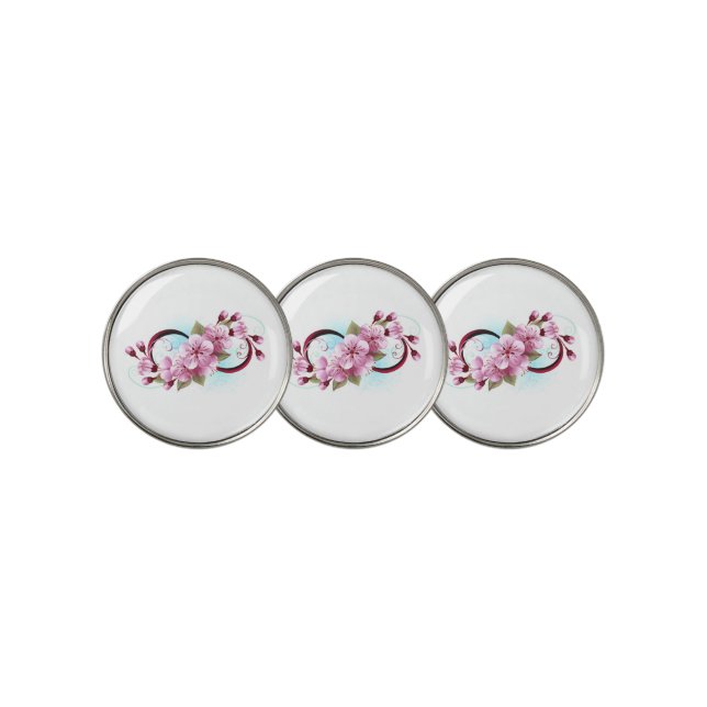Infinity with Sakura Blossom Flowers Golf Ball Marker (3 Up)