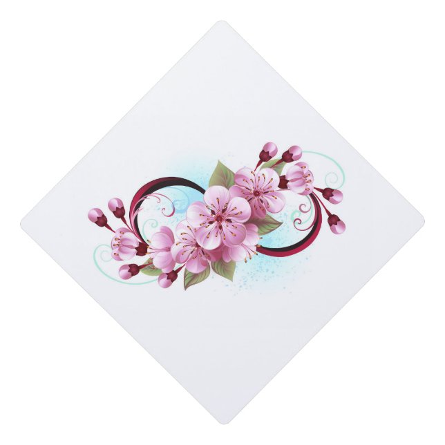 Infinity with Sakura Blossom Flowers Graduation Cap Topper (Front)