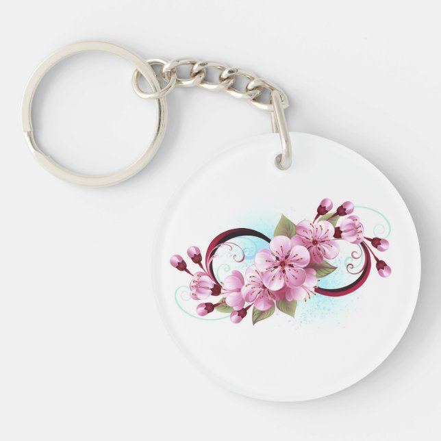 Infinity with Sakura Blossom Flowers Keychain (Front)