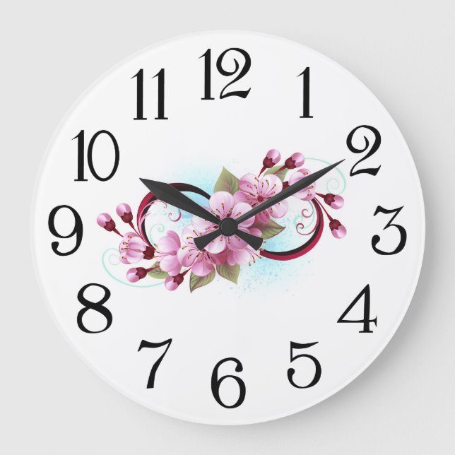 Infinity with Sakura Blossom Flowers Large Clock (Front)