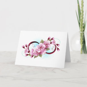 Infinity with Sakura Blossom Flowers Letterpress Thank You Card