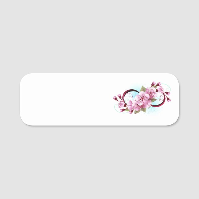 Infinity with Sakura Blossom Flowers Name Tag (Front)