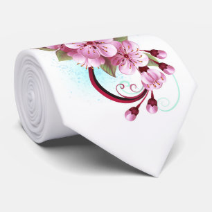 Infinity with Sakura Blossom Flowers Neck Tie