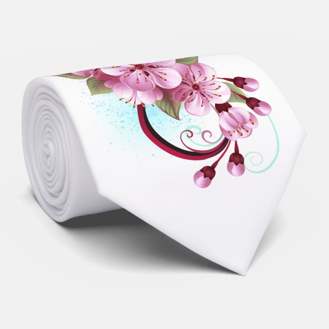 Infinity with Sakura Blossom Flowers Neck Tie (Rolled)