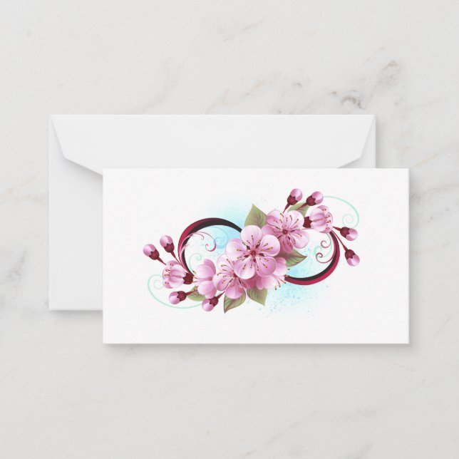 Infinity with Sakura Blossom Flowers Note Card (Front)