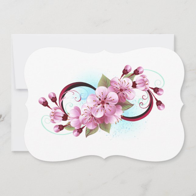 Infinity with Sakura Blossom Flowers Note Card (Front)