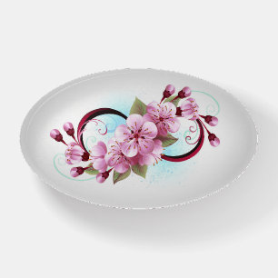 Infinity with Sakura Blossom Flowers Paperweight