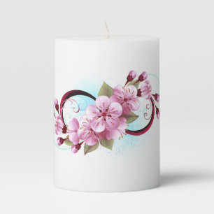 Infinity with Sakura Blossom Flowers Pillar Candle