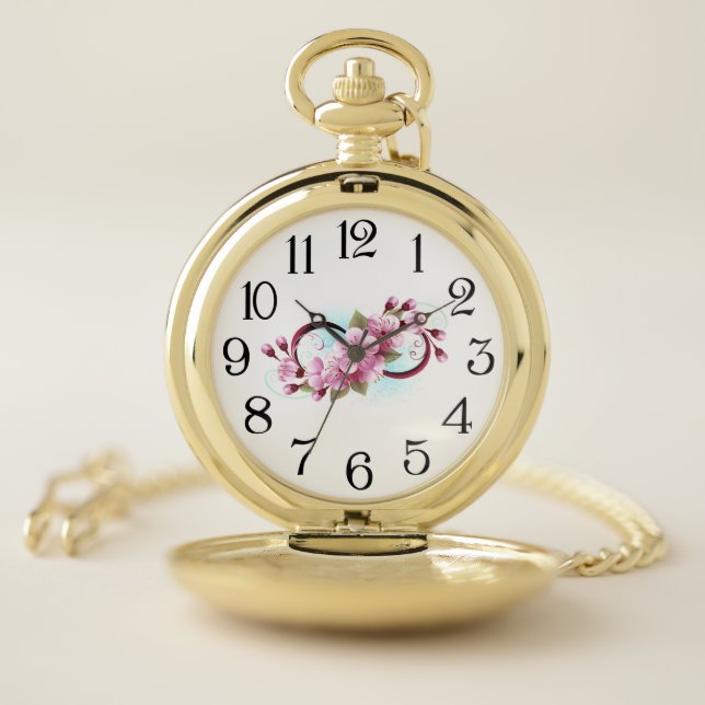 Infinity with Sakura Blossom Flowers Pocket Watch (Inside)