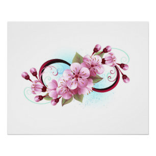 Infinity with Sakura Blossom Flowers Poster