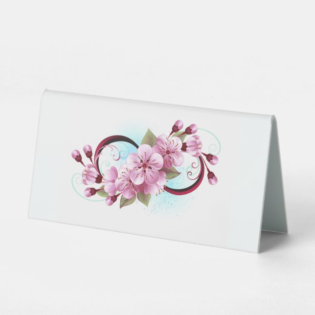 Infinity with Sakura Blossom Flowers Table Tent (Front)