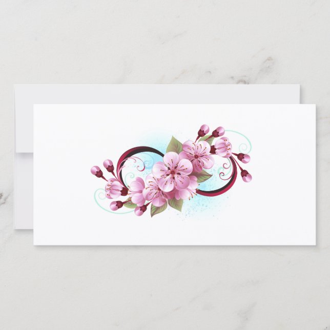 Infinity with Sakura Blossom Flowers Thank You Card (Front)