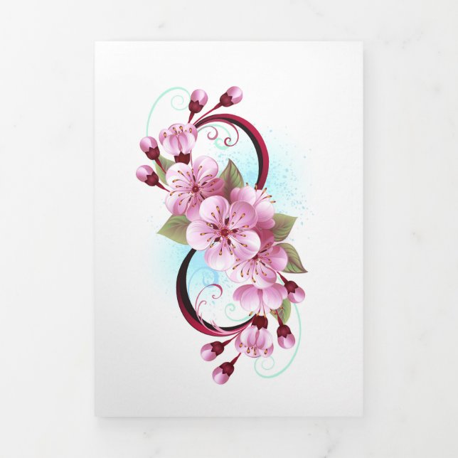 Infinity with Sakura Blossom Flowers Tri-Fold Card (Cover)