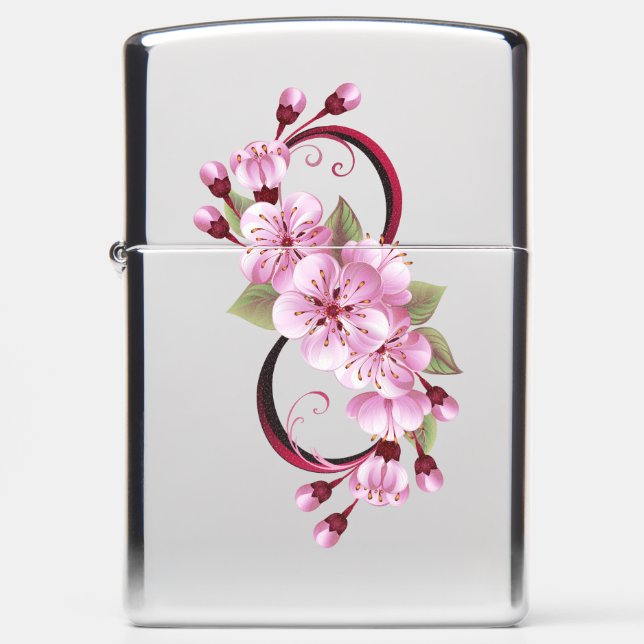 Infinity with Sakura Blossom Flowers Zippo Lighter (Front)