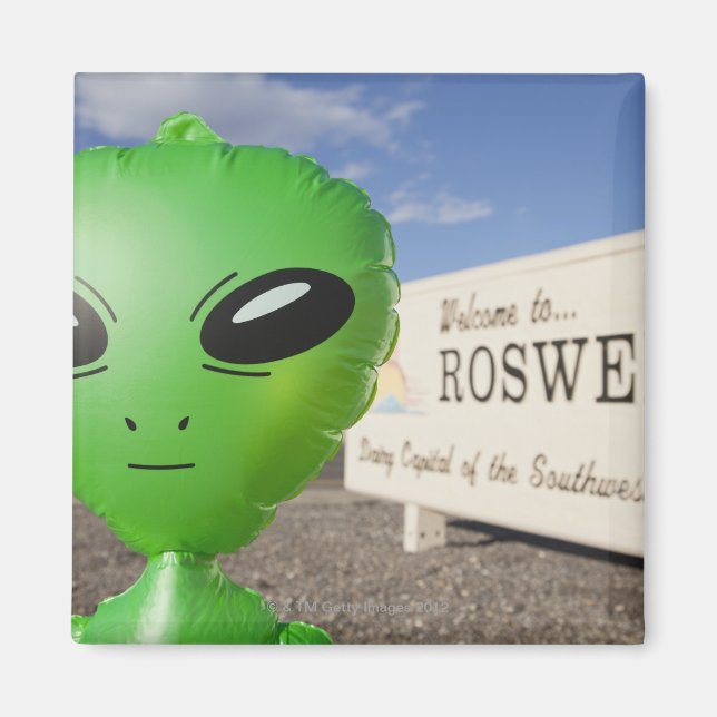 Inflatable alien with Welcome to Roswell sign in Magnet (Front)