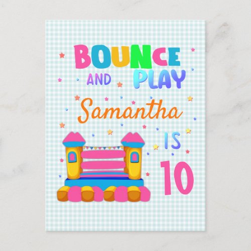 Inflatable Bounce House Jump Birthday Party Girl   Invitation Postcard