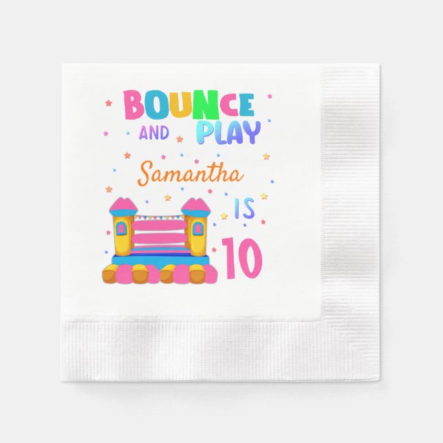 Inflatable Bounce House Jump Birthday Party Girl Napkins (Front)