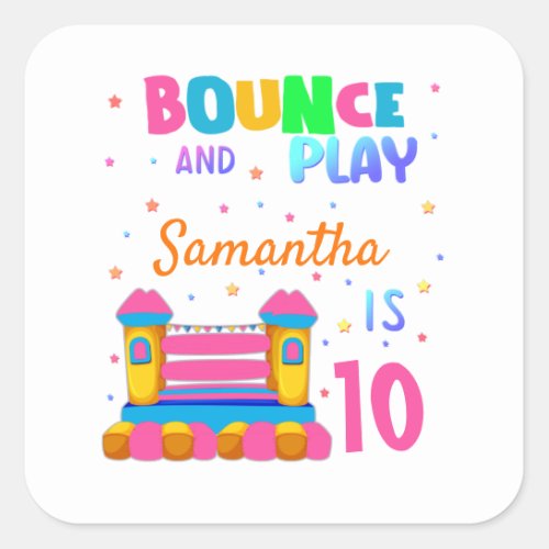 Inflatable Bounce House Jump Birthday Party Girl  Square Sticker