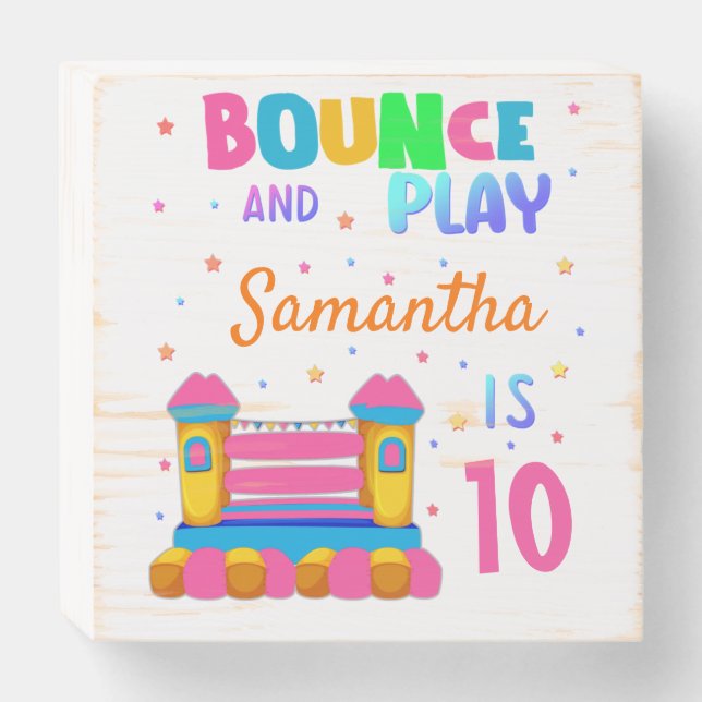 Inflatable Bounce House Jump Birthday Party Girl  Wooden Box Sign (Front Horizontal)