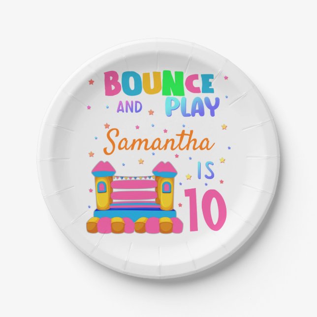 Inflatable Bounce House Jump Birthday Party Paper Plates (Front)